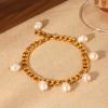 Natural Freshwater Pearl Anklet Stainless Steel Figaro Chain 18K Gold Plated Anklet Titanium Steel Fade-resistant