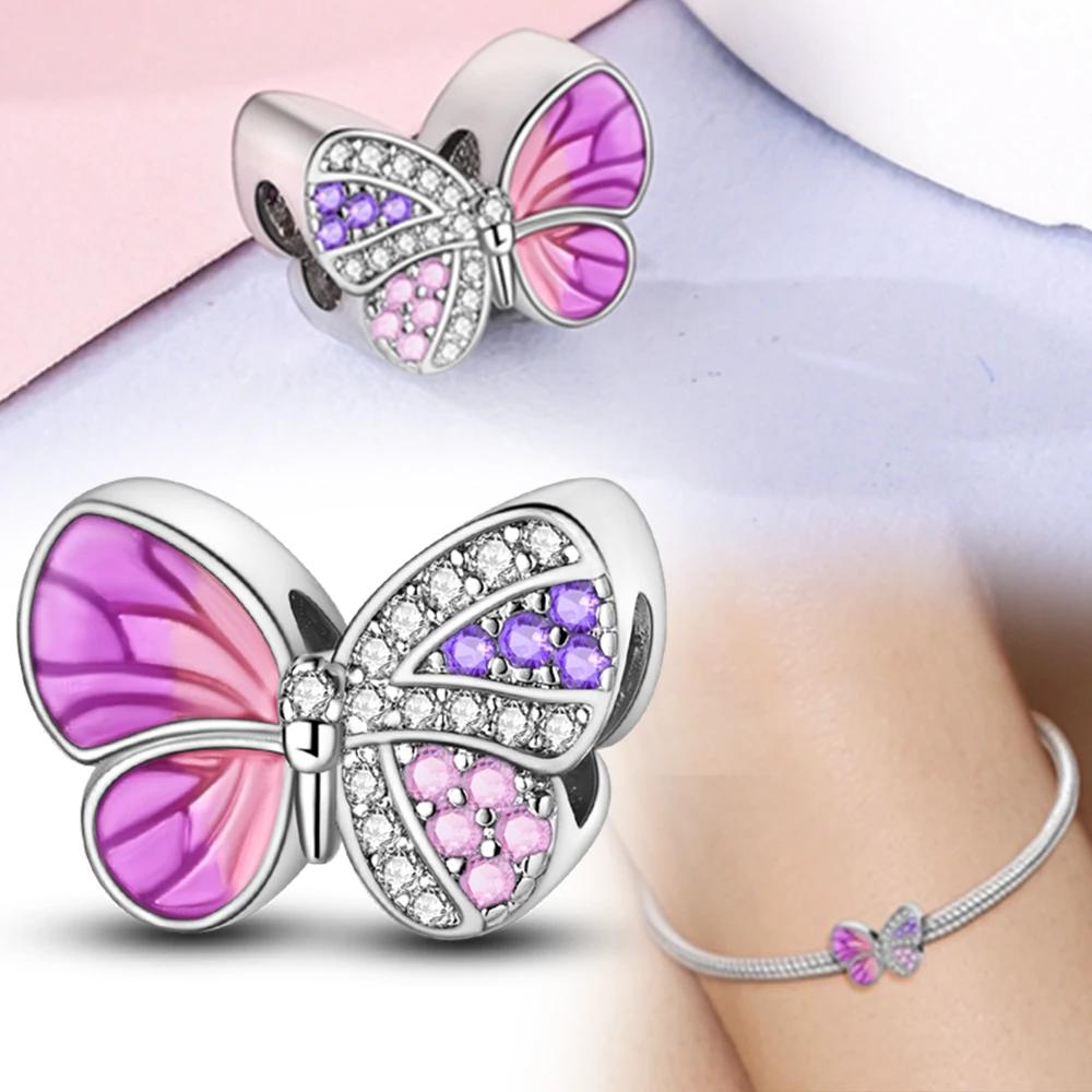 Copper Purple Series Butterfly Flower Iris Rubber Stopper Safety Chain For Women'S Bracelet Diy Jewelry Gift