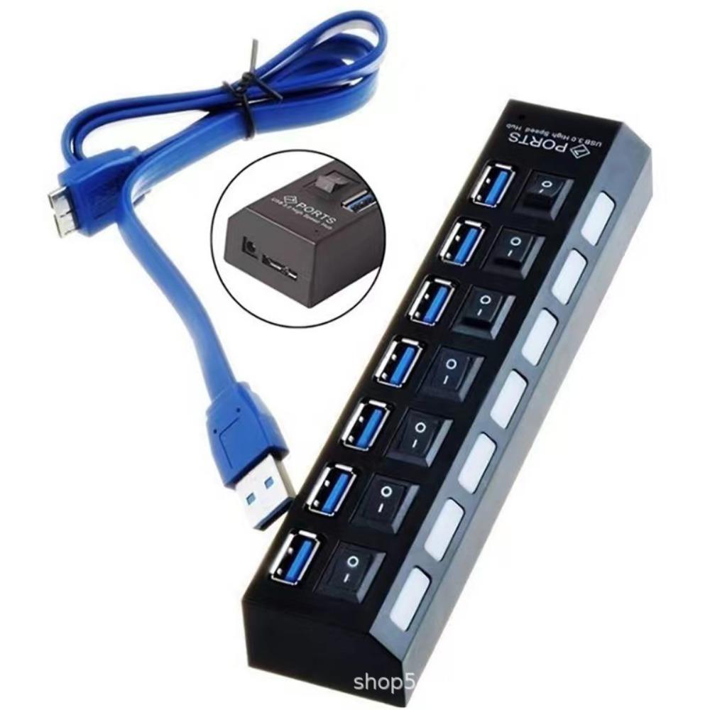 7 Port USB 3.0 Hub with Individual Switches and LED Indicators Multi Splitter Expander