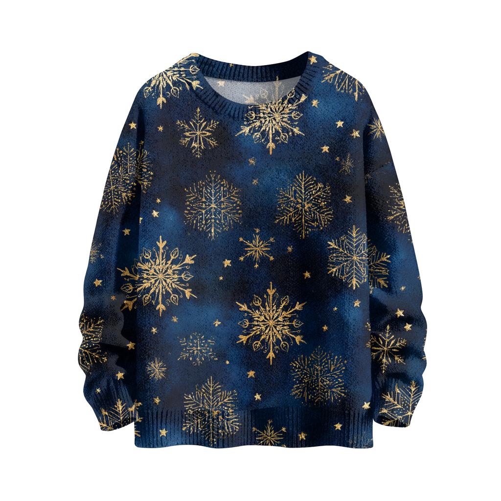 Women's Fashion Casual Long Sleeve Christmas Printed Round Neck Knitted Top