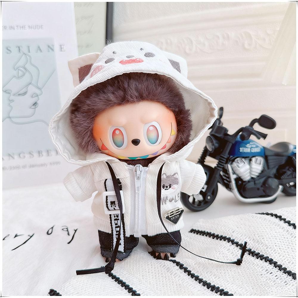 Clothes]Clothes [Only For 15/17Cm Labubu Doll Clothing Cool Handsome Wolf Hoodie Coat Glasses Collar Trendy Clothing Accessories