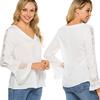 Summer Women Fashion Solid Color Stitching Lace V-neck Casual Autumn Chiffon Top T-shirt