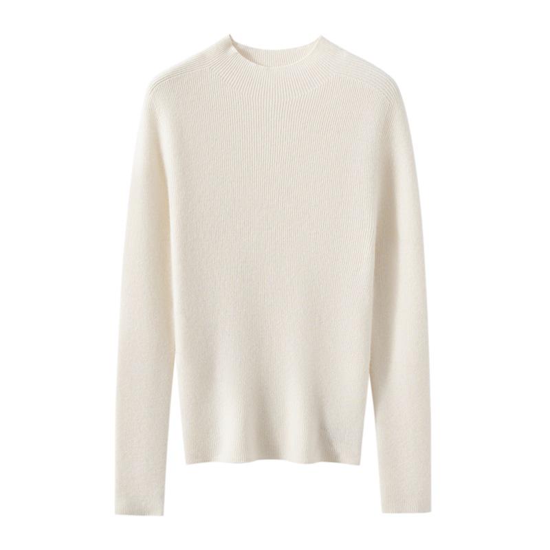 Women’s Pure Cashmere Half-High Neck Seamless Knit Sweater - Long Sleeve Base Layer for Autumn/Winter