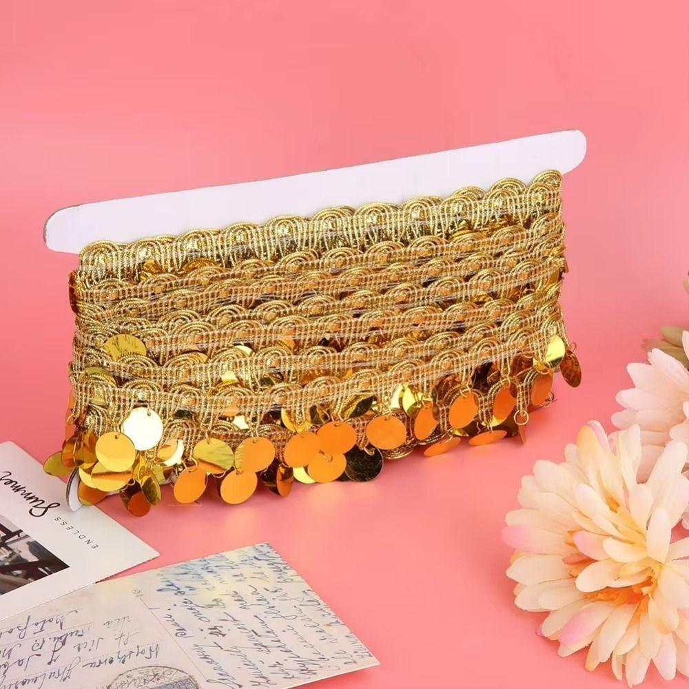 Shiny Tassel Belly Dance Waist Chain Golden Pendant Sequins Lace Trim  Stage Costume