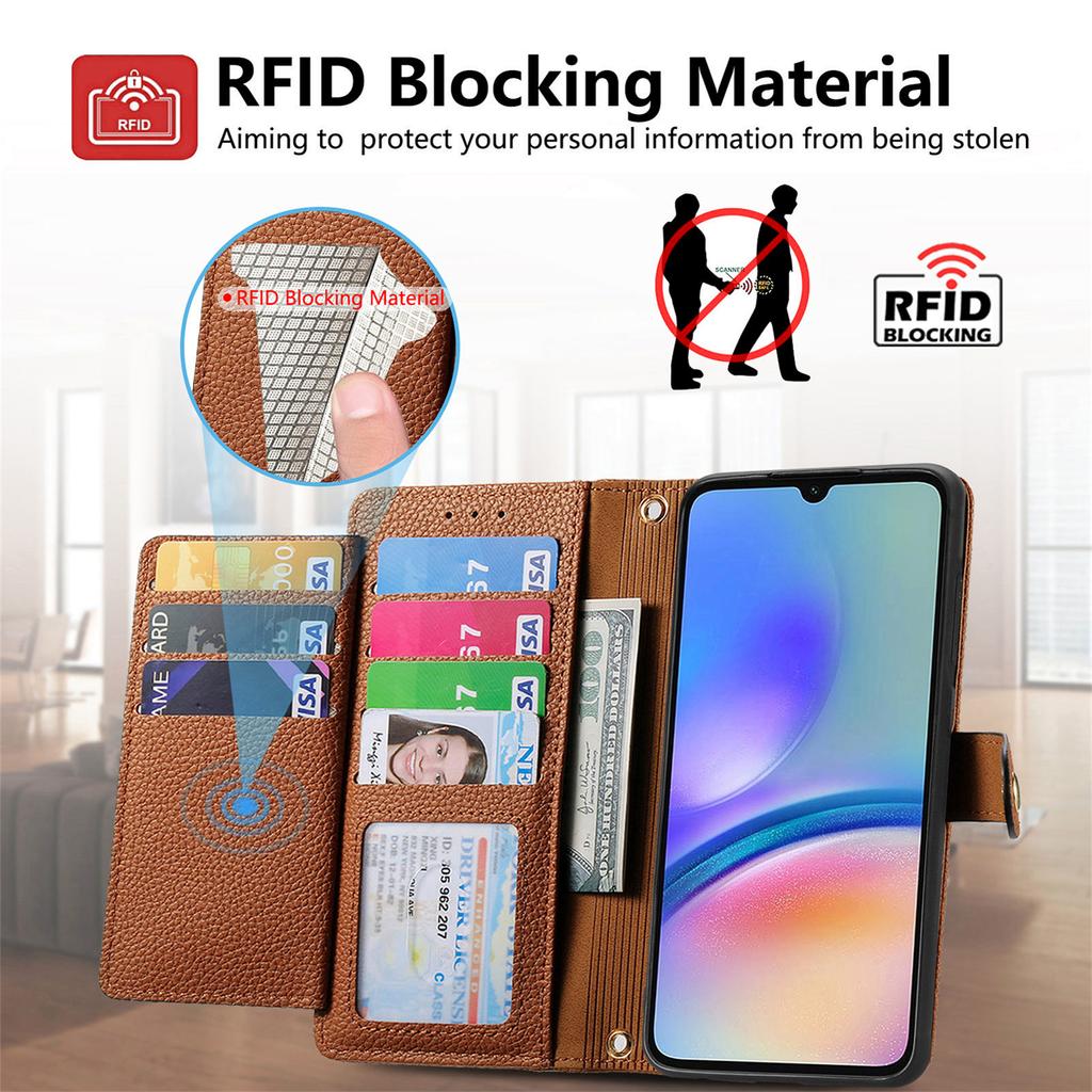 For Samsung Galaxy A06 4G Case RFID Blocking Zipper Pocket Leather Wallet Phone Cover