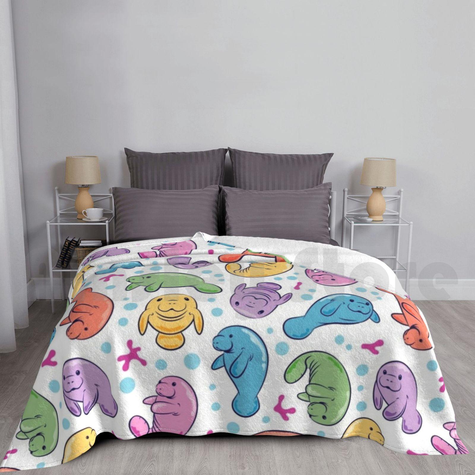 Cute Manatee Pattern-Colorful Underwater Pattern Blanket Fashion Custom Manatee Manatee Manatee Manatee Save Size: 75*100cm, Weight: 230 GSM