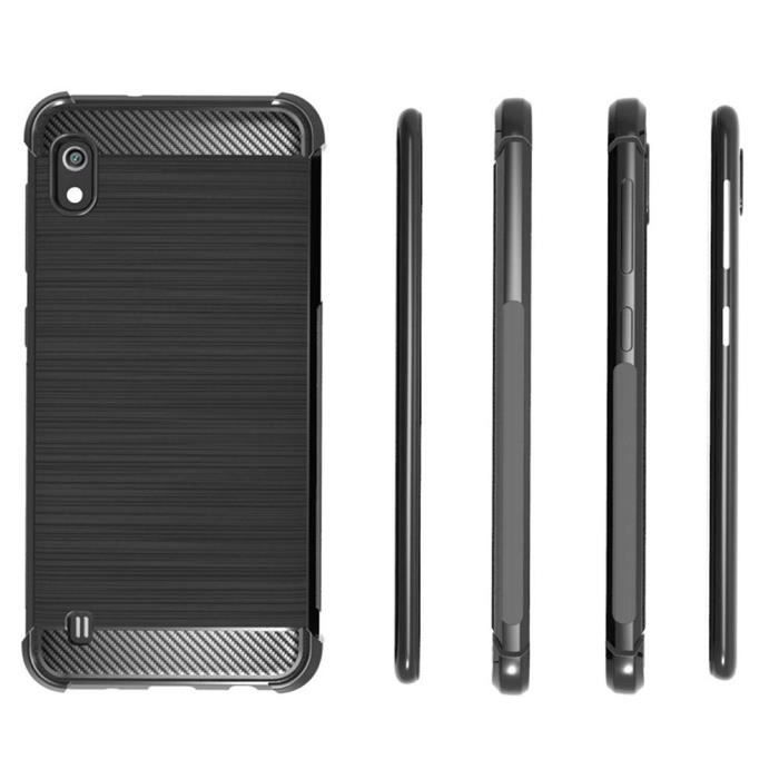 Coque - VCOMP - Samsung Galaxy A10 6.2" - TPU Souple - Fibre de Carbone Brossé - Noir