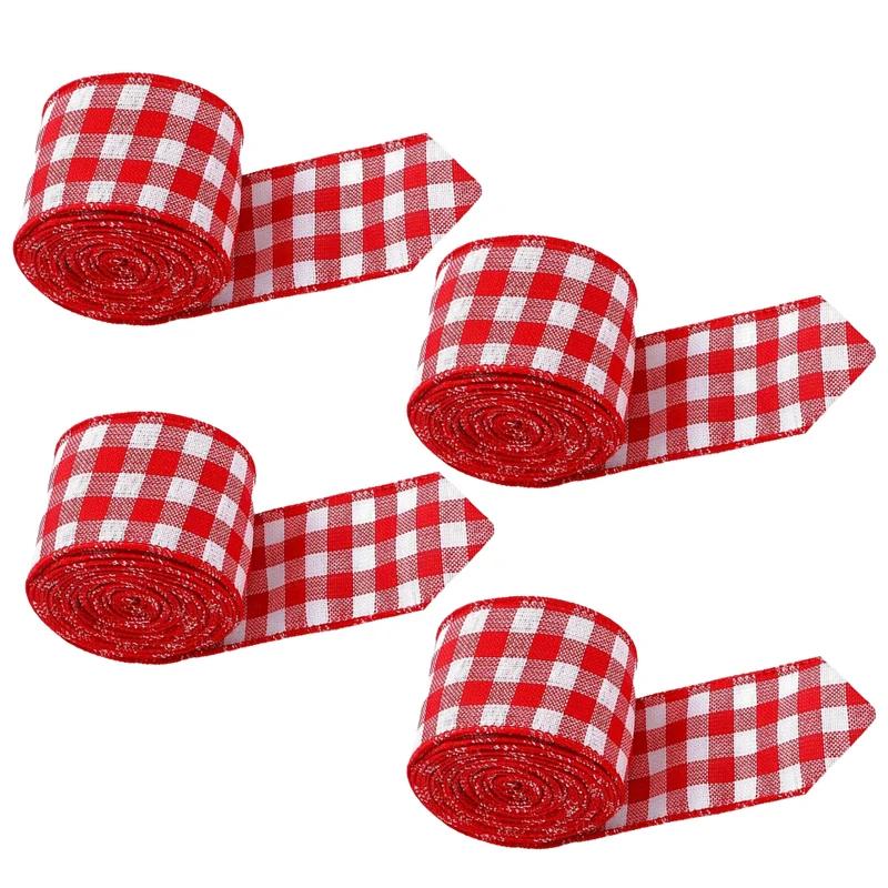 4 Piezas Cinta de Navidad Adornos de Navidad Cinta de Malla Rayada Cinta para Fiestas Suministros para Manualidades Navideñas Rojas Decoraciones Navideñas