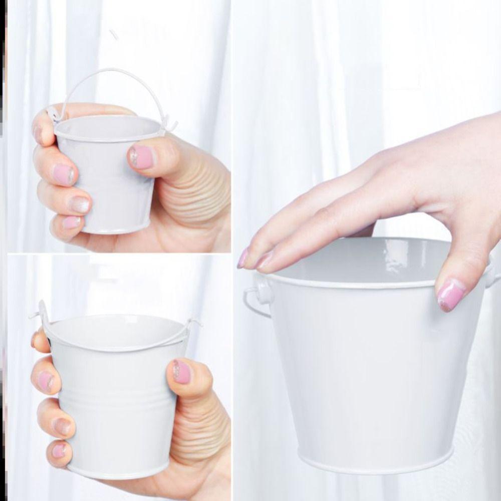 Vintage Tinplate Iron Flower Pot Pastoral Iron Art Flower Barrel Miniatures Hook Mini Tinplate Water Bucket Kids Toy