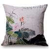 Chinese Vintage Watercolor Painting Lotus Cushion Cover Beautiful Elegant Home Decorative Summer Flowers Bird Throw Pillow Case