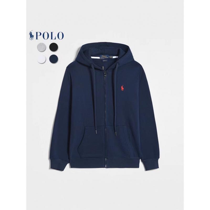 Men's Embroidered Small Horse Zip-Up Hoodie - Casual Long-Sleeved Jacket for Spring and Autumn.