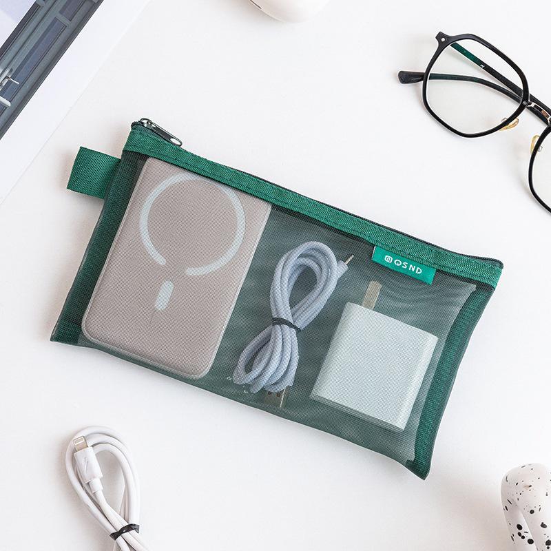 Large Capacity Mesh Zipper Bag for Coins, Keys, Cables, Earphones, and Phone Accessories