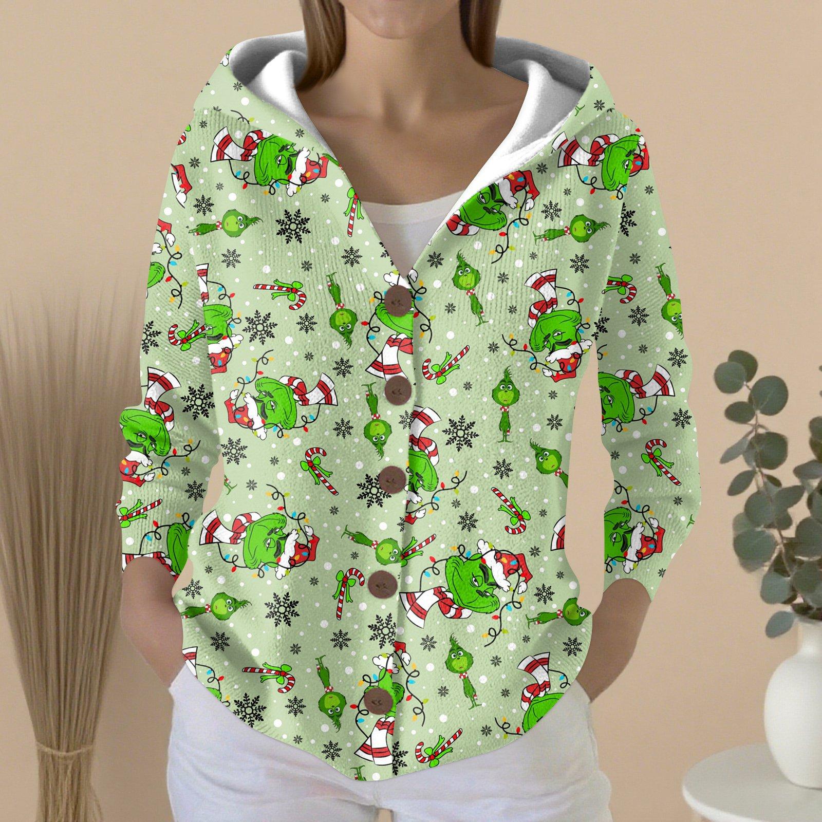 

Женский модный повседневный свитер на пуговицах с принтом, кардиган, куртка с капюшоном L