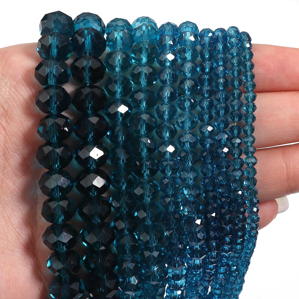 3/4/6/8/10mm Peacock Blue Faceted Crystal Beads Glass Loose Spacer Beads For Jewelry Making DIY Bracelet Necklace Accessories