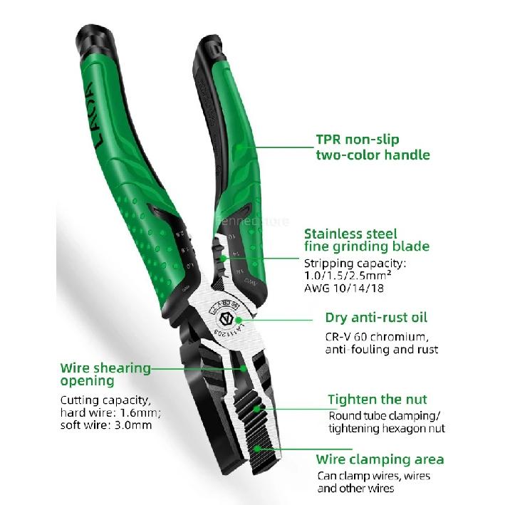 LAOA Multifunction Wire Stripper Wire Cutters/Long Nose/Diagonal Nose Pliers 7-inch Electrician Hand Tools Industrial Grade