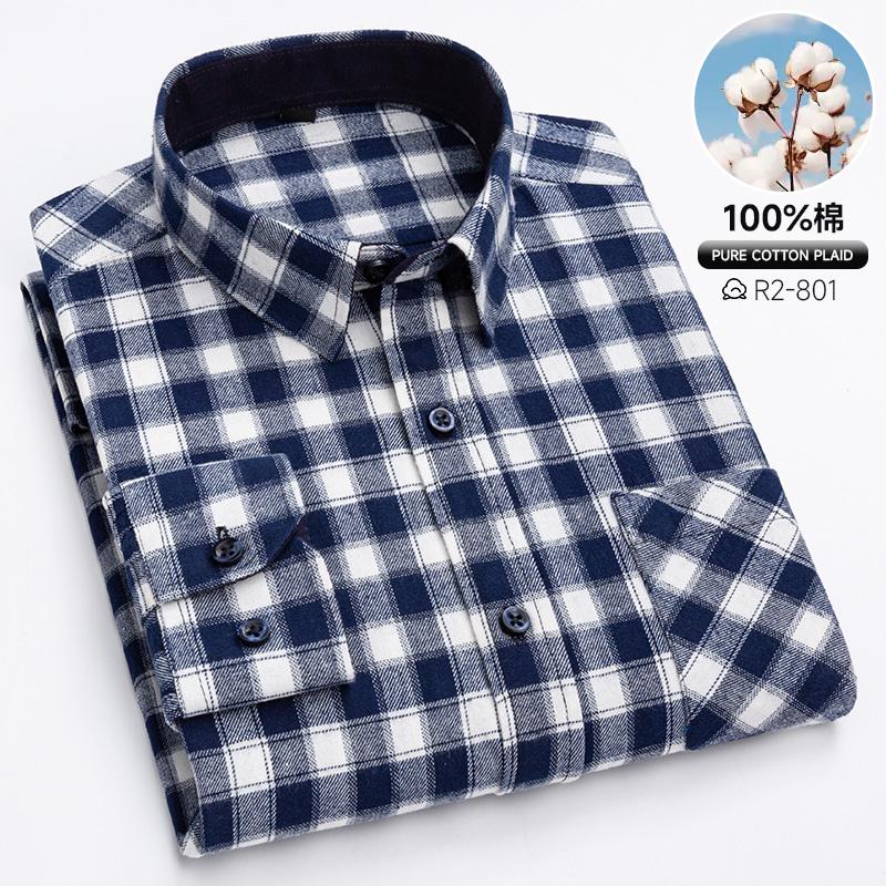 Spring, Autumn and Winter Flannel Shirt Long Sleeve Cotton Fashion Plaid Casual Soft Standard Fit Men's Shirt 5XL 6XL