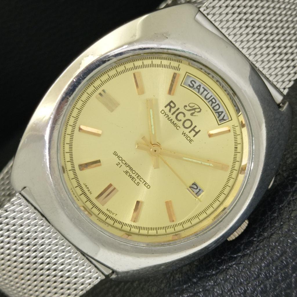 

JAPAN VINTAGE RICOH R31 AUTOMATIC MENS GOLDEN COLOR DIAL WATCH a701959-5 R207-a701959