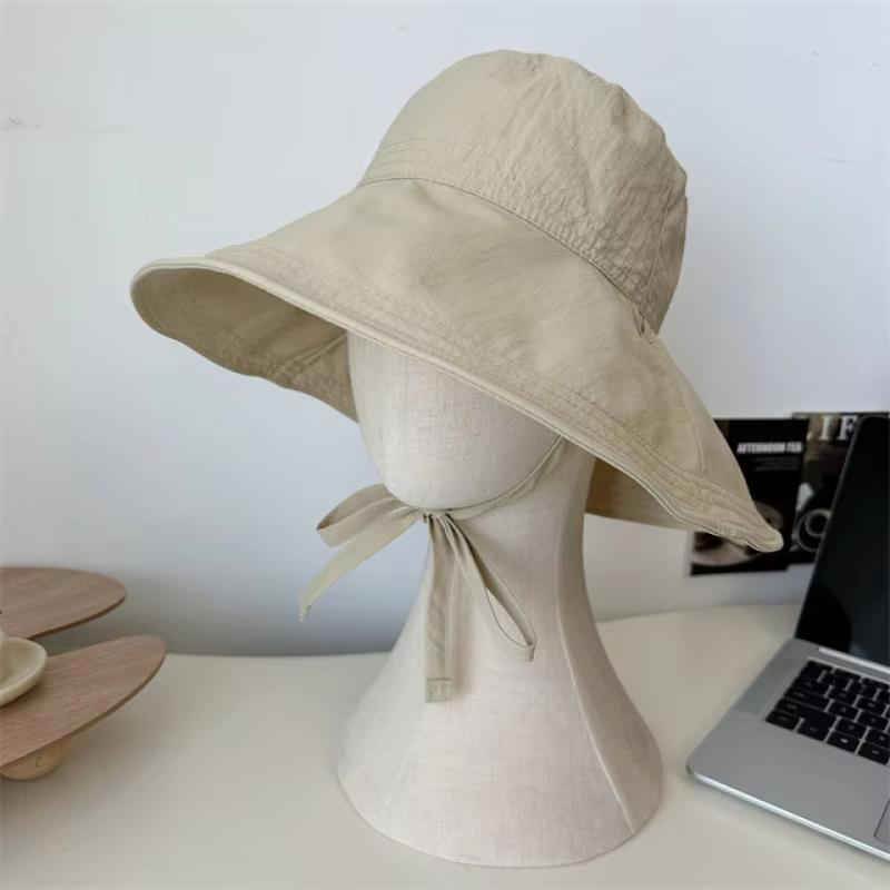 Cappello da Pescatore Donna con Lacci Fiocco Protezione Solare Ampia Tesa Estivo Anti-UV Cinturino Cappelli a Secchiello Ragazza Coreana Viaggio Spiaggia Cappelli a Secchiello