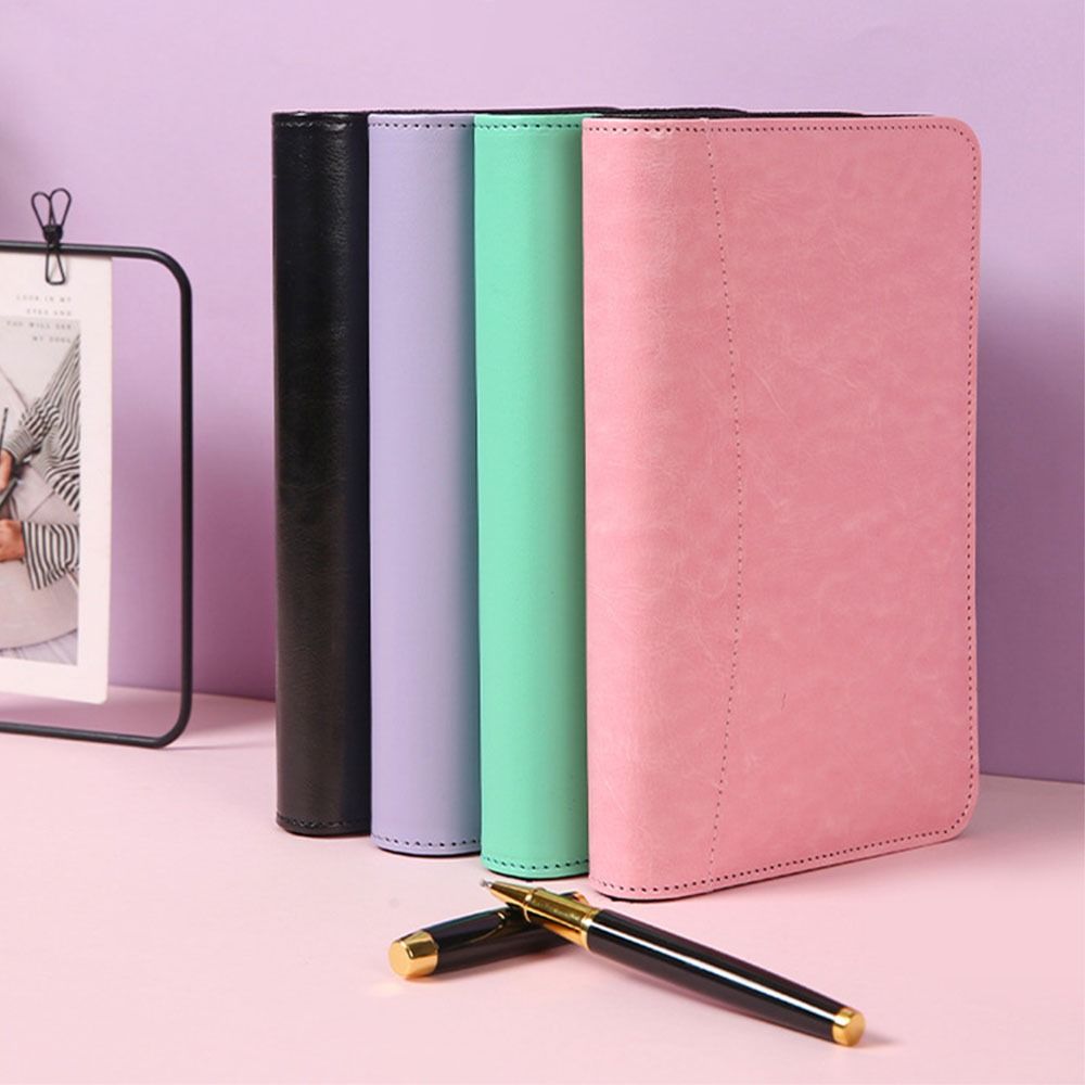 PU Leather Portfolio Binder Cover 6-Ring Business Notebook Loose Leaf Notebook  Conference Use