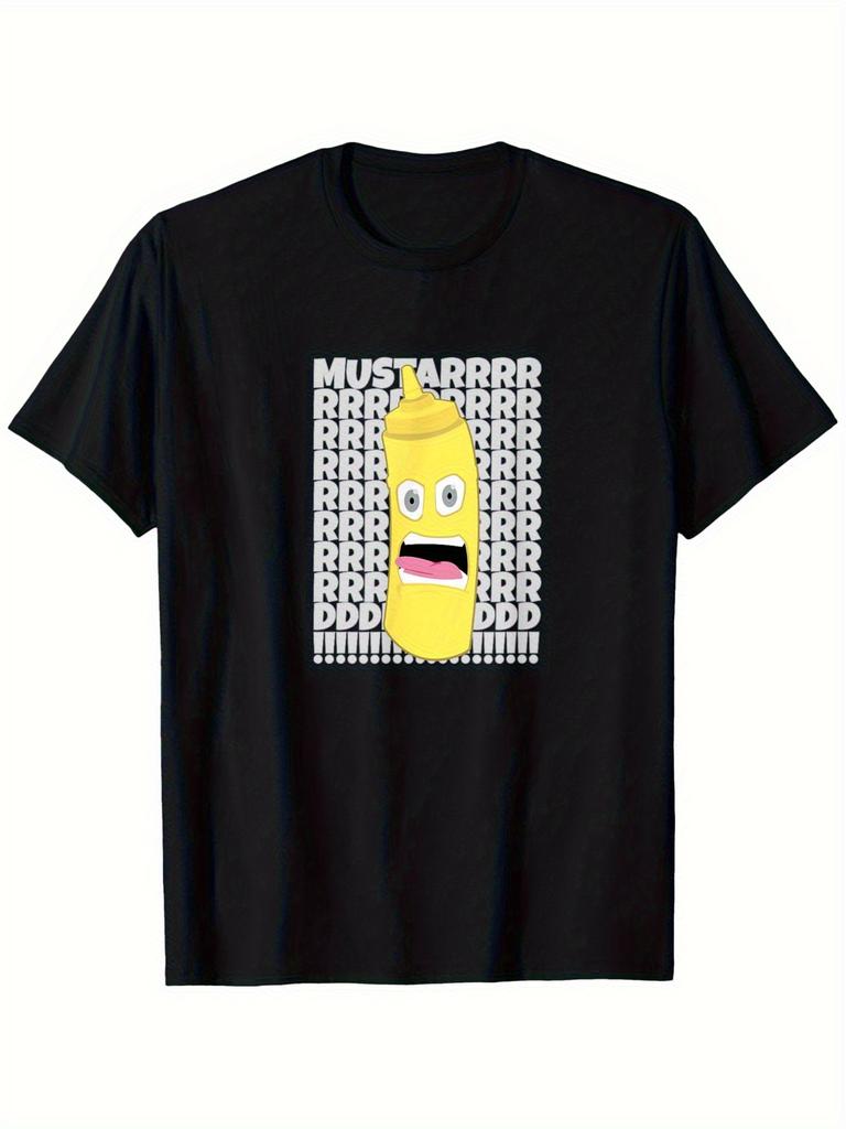 Men's Mustard Yellow Graphic T-Shirt - Bold Mustard Text with Cartoon Design, Moisture-wicking and