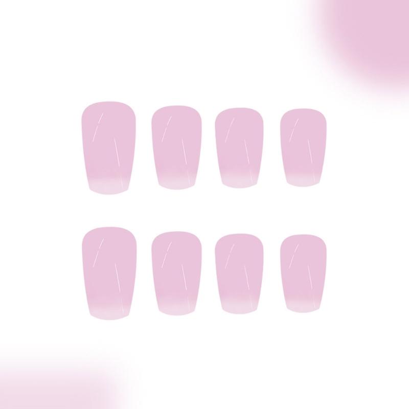 24 Stück Press-On-Nägel Rosa Weiß Vollabdeckung Falsche Nägel Mittel-Lang Quadratisch Künstliche Nägel für Damen und Mädchen