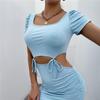 Rochie Sexy de Damă Fustă Scurtă Strâmtă pe Șold cu Mânecă Scurtă