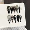 10Pcs Retro Black Rose Cat Eye Press On Nails Luxury Pearl Diamond Butterfly Long Stiletto False Nails