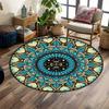 Mandala Pattern with Blue and Gold Accents Print Round Rug, Living Room, Bedroom, Playroom Carpet, Non Slip Floor Mat, Gift