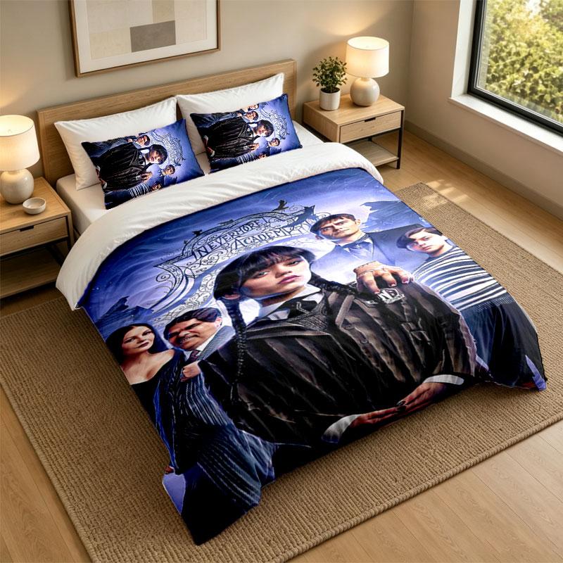 Juego de Ropa de Cama de 3 PiezasLa Familia Addams Sábana Suave y Dos Fundas de Almohada Decoración del Dormitorio del Hogar