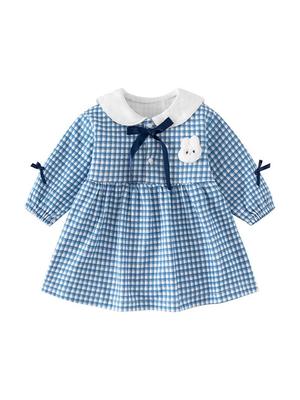 Frühlings-Herbst Baby Mädchen Süßes Karomuster Prinzessinkleid - Rock aus reiner Baumwolle