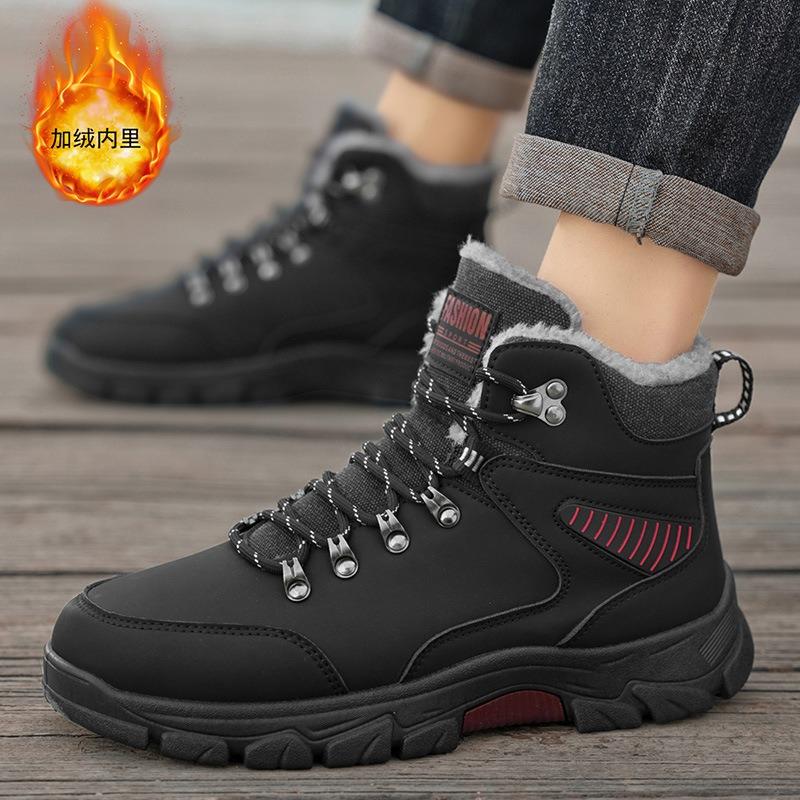 Botas de Invierno Forradas de Lana para Hombre Botas de Senderismo Antideslizantes para Exteriores Zapatos Casuales Cálidos de Caña Alta