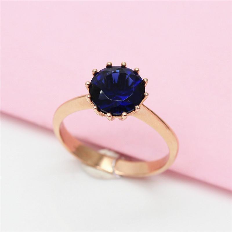 Purple Gold Ladies 14K Rose Gold Plated Blue Stone Ring Premium Trendy Ring