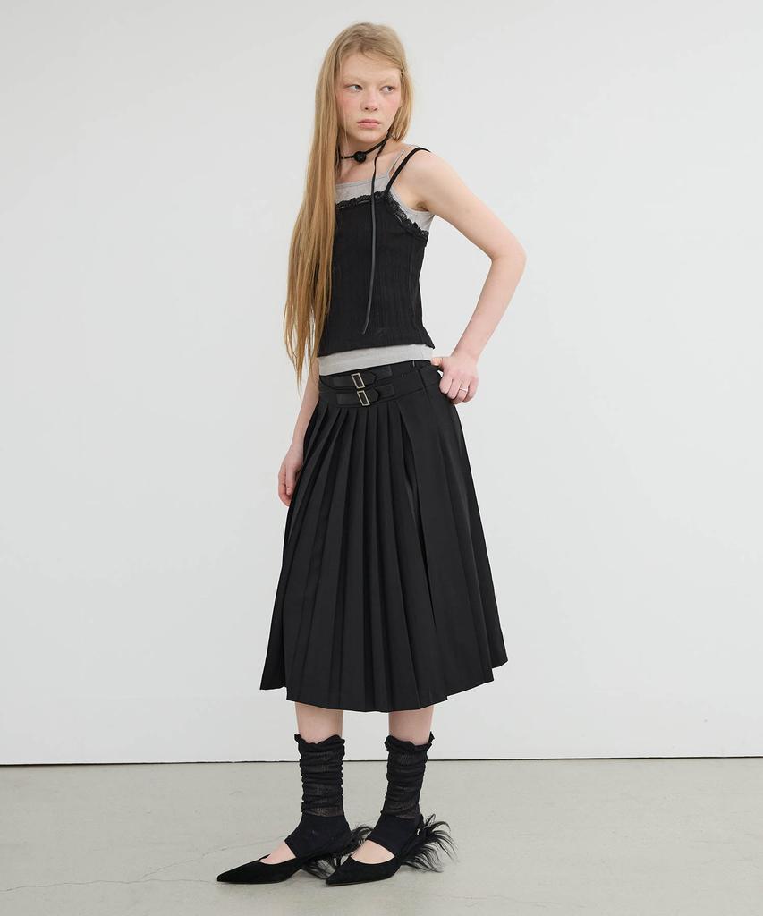 Yusentig Buckle Detail Pleated Midi Skirt Aw5Ss25010