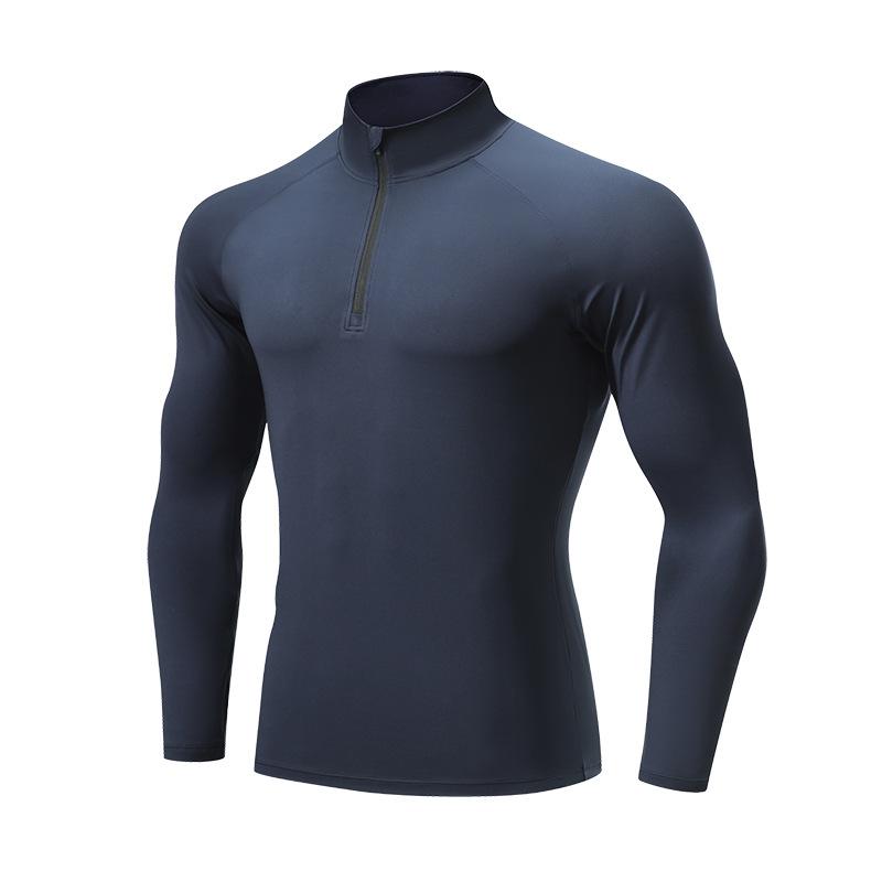 Men's Spring Autumn High Elastic Turtleneck Sports Fitness Shirt Long Sleeve Half Zipper Basketball Running Workout Top