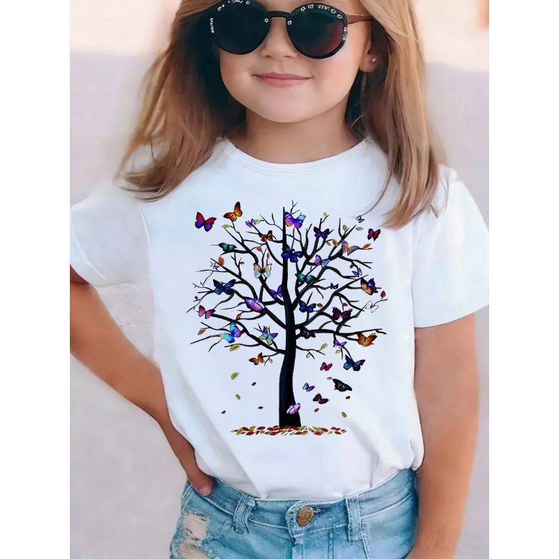 2026 Kids Pure Cotton Round Neck Short-Sleeve Top Star Patterned Printed T-shirt Y2K Trendy Girls' Summer T-shirt Girls Clothing