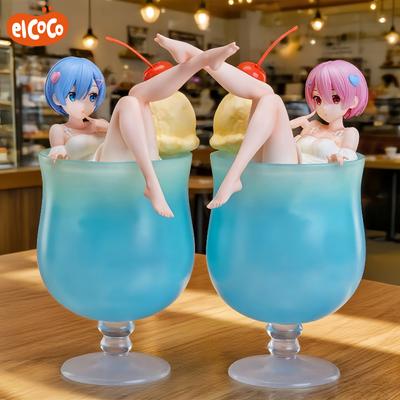  1/7 elCOCO Ram Rem Cream Soda Version Anime Figure Summer Style Desktop Cute Computer Case Ornaments Model Toys Gift