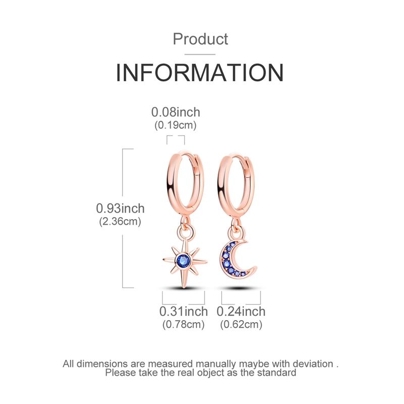 Original 925 Sterling Silver Hoop Earrings Gold Rose Gold Blue Zircon Star Moon Hoop Earrings For Women Jewelry Gift