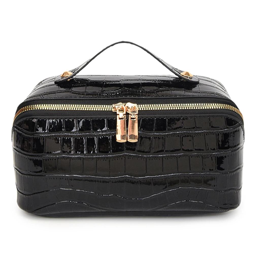 PU Leather Makeup Bag Simple Cosmetic Bag Multi-Compartment Travel Toiletry Bag Makeup Organizer Bag Women Cosmetics Handbag