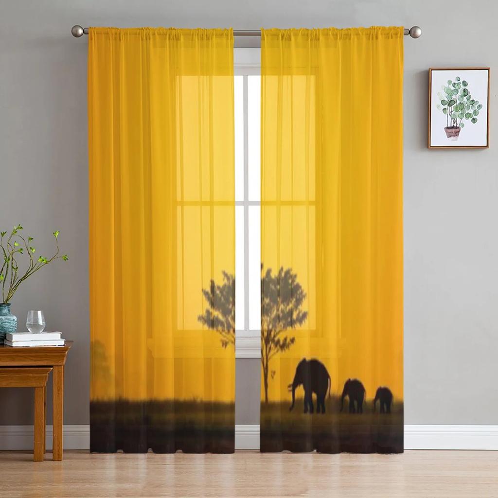 Group of Elephant Tulle Curtains for Living Room Bedroom Window Sheer Curtains Kitchen Balcony Voile Curtains