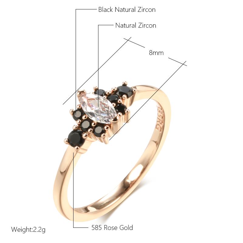 Unique Black With White Natural Zircon Ring For Women  Rose Gold Color Vintage Wedding High Quality Fine Daily Jewelry