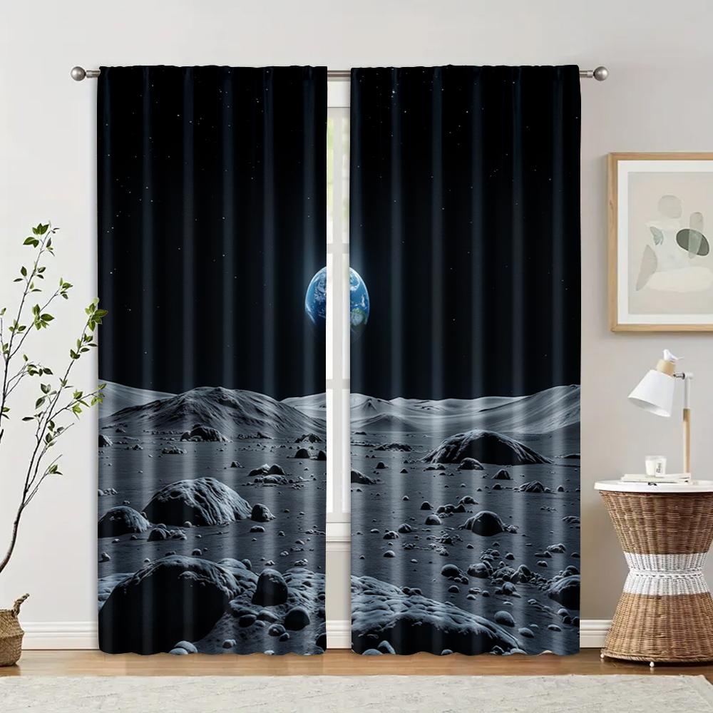

Set Of 2 Filtering Curtains Excluding Rods Non Movable Without Batteries Outer Space Use Bedrooms Living Rooms Curtain For Sitting Room Made Polyester W100*H70(CM)-Rod Pocket&1PCS