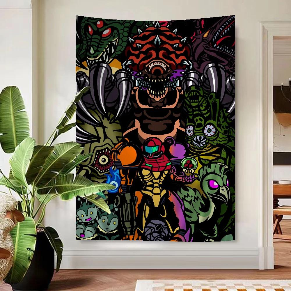 Metroid Themed Anime Tapestry Hanging Tarot Hippie Wall Rugs Dorm Home Decor