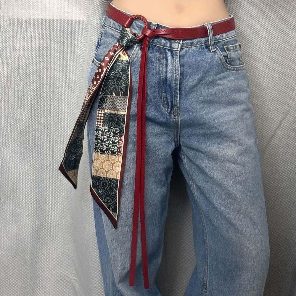 Bohemian Style Retro Jacquard Waistband Adjustable Silk Tie Design Belt Cashew Printed Belt  Suit