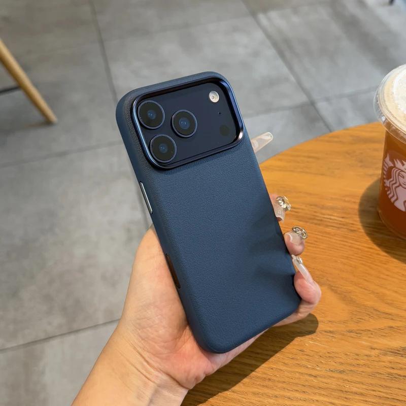 

Active Touch Leather for MagSafe Phone Case for iPhone 17 Pro Max 17Pro Air Metal Button Camera Lens Magnetic Charge Matte Cover iPhone17 Pro