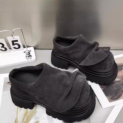 Frosted Leather Platform Boken Shoes Mop 2025 Spring New Retro Muffin Sole Slippers Casual Loafer Fashion Women's Shoes