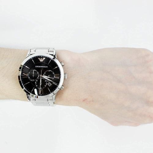 EMPORIO ARMANI Men's Quartz Chronograph Watch, Metallic Silver/Black, AR11208