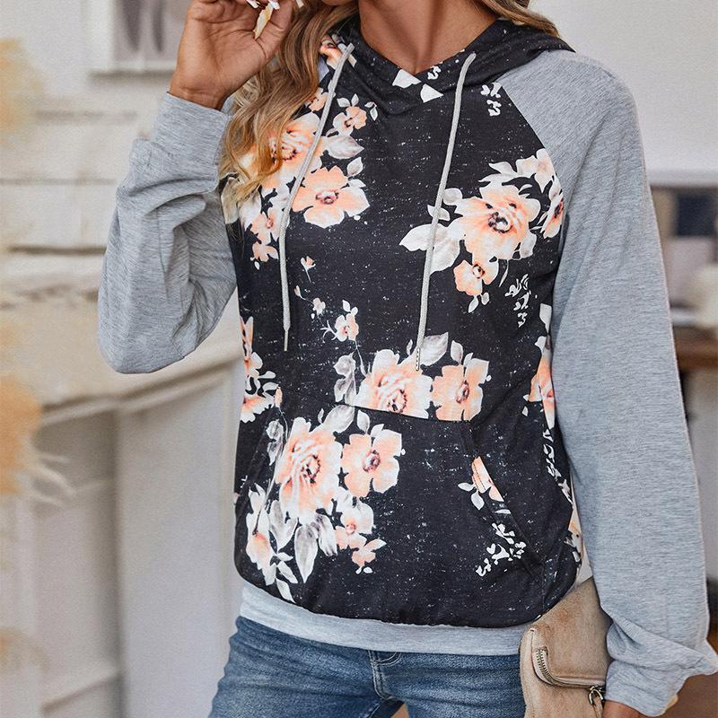 Casual comfort and versatility Spring and Autumn Women's Long Sleeve Patchwork Hooded Sweatshirt