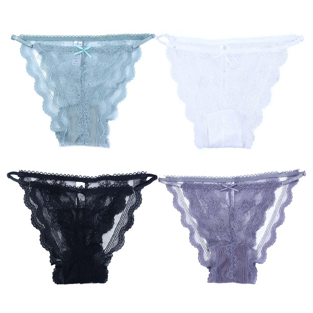 Sexy Female G-String Embroidered Intimates Mini Bow Underpants Thong for Women Lace Panties