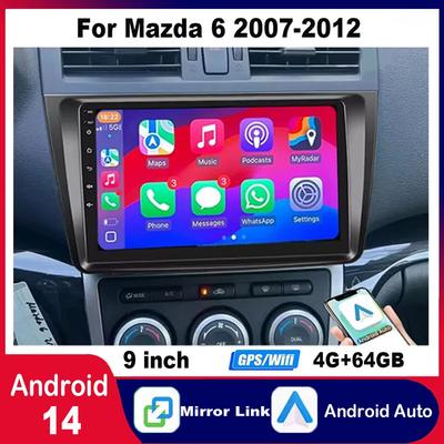 Android 14 9tommer 4+64GB 2 Din Bilstereo Radio Passer til Trådløs Kablet Carplay/Android Auto WiFi GPS Navigation til Mazda 6 2007-2012