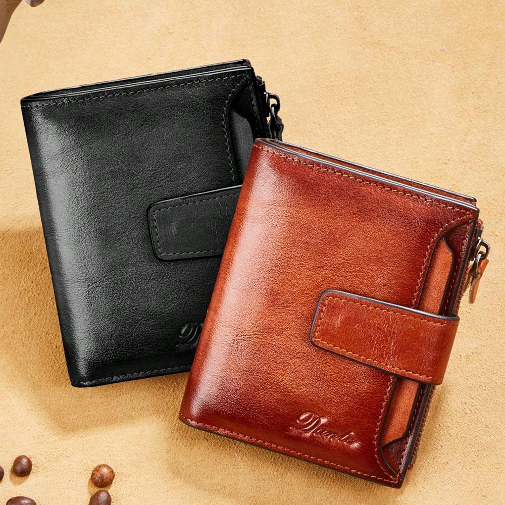 Cowhide Leather Men Short Zipper Wallet, Multi Card Slots Zippered Money Clip Purse Pocket Card Holder